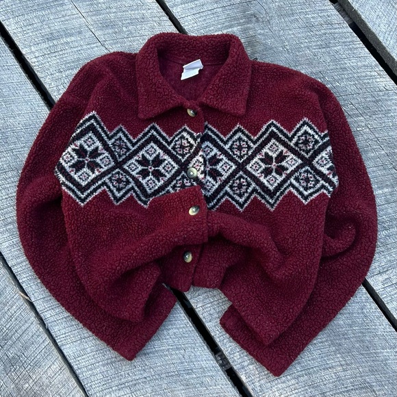 Vintage 90s Cropped Fleece Cardigan - Picture 1 of 4